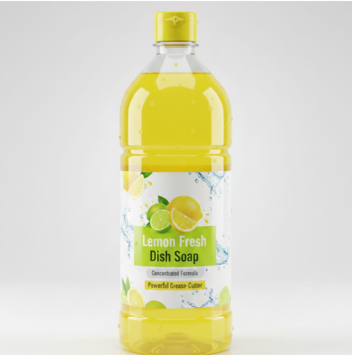 Lemon fresh liquid dishwash bottle for grease-free utensil cleaning